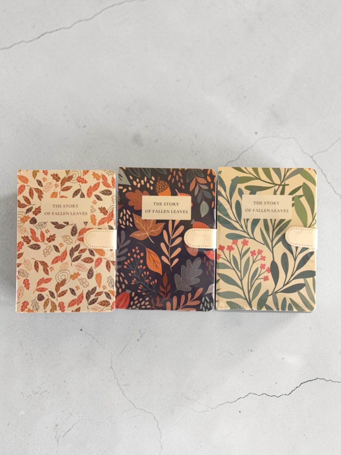 Story of Fallen Leaves Premium Hardcover Notebook Collection – Floral Design Journals with Button Strap
