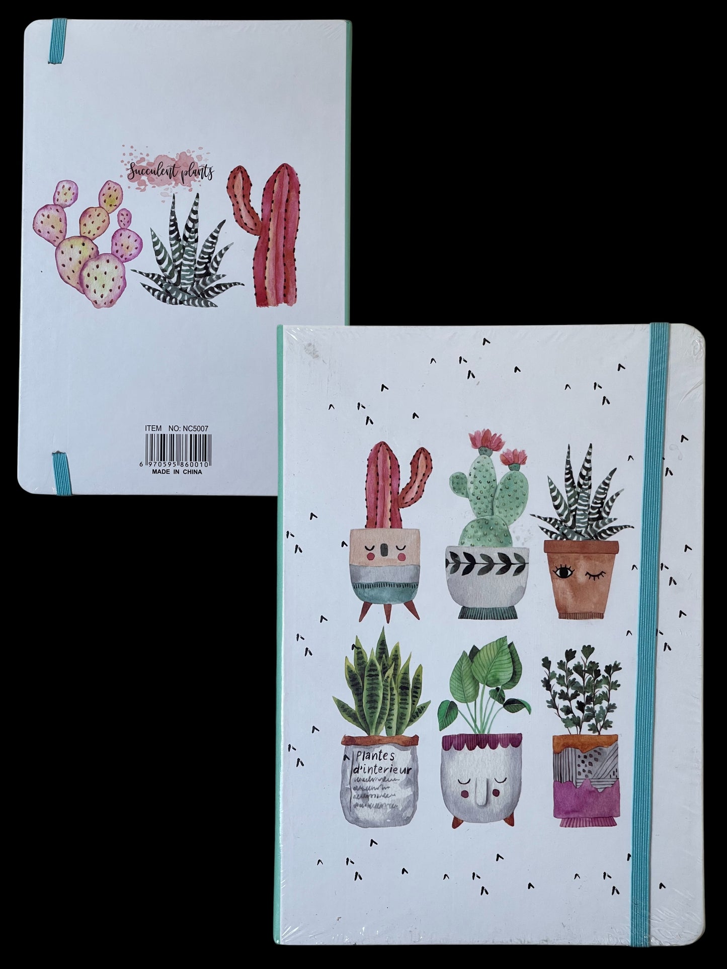 Two notebooks with cactus and plant designs on a white background