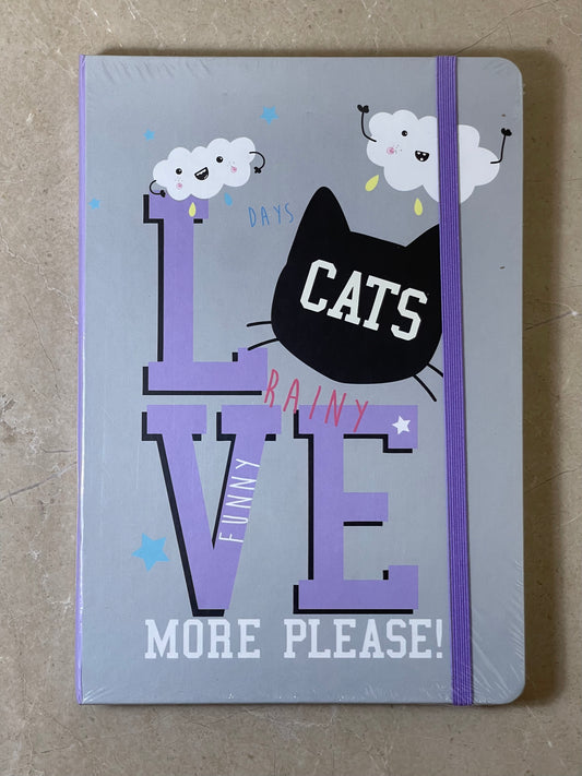 Notebook with a cat-themed design on a gray background